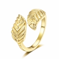 Bague feuille plaquée or 18 carats avec veines détaillées et anneau ajustable - Ouvert Réglable / Doré