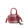 Bolso bowling de cuadros rojos con ribete de polipiel y colgante de campana - Cuadros Rojos (Con Colgante)