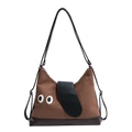 Borsa tote cane cartone animato in pelle scamosciata marrone con tracolla nera - Caffè Camoscio Giuntato