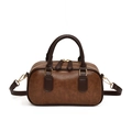 Bolso Boston marrón minimalista en cuero PU con herrajes dorados y asas dobles de mano - Marrón