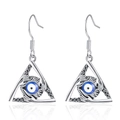 Gothic Evil Eye Ohrhänger mit Vintage-Silberdreieck und blauer Perle für Damen - Weißgold