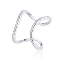 Modern double C-curve silver ring with sparkling micro-pave zirconia in minimalist style - White Gold