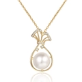 Elegante collana d'oro con pendente di perla d'acqua dolce e zirconi brillanti da donna - Oro