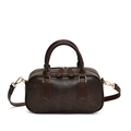 Bolso Boston retro de cuero PU marrón oscuro con correa de hombro ajustable y herrajes oro - Café Oscuro