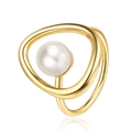 Minimalist irregular geometric golden ring featuring a polished white pearl accent - Adjustable Open / Gold