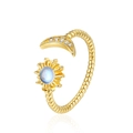 Adjustable gold celestial ring with blue moonstone and star and moon crystal design - Adjustable Open / Gold