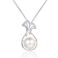 Elegante collana d'argento con ciondolo a perla a sacchetto e zirconi scintillanti - Oro Bianco