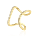 Double-layer wave ring in 18k gold plating featuring micro-pave zirconia stones - Gold