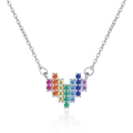 Rainbow pixel heart pendant necklace with colorful gems on a silver chain - Silver-Necklace