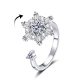 Rotating snowflake zircon ring for anxiety relief with adjustable silver band - Adjustable Open / White Gold