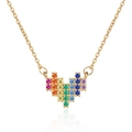 Elegant gold heart pendant necklace featuring vibrant rainbow gradient cubic zirconia stones - Gold-Necklace