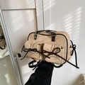 Borsa a spalla retrò in camoscio kaki con fiocchi e doppie tasche frontali donna - Cachi