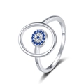 Gepolijste zilveren open ring met blauwe en witte zirkonia pavézetting in evil eye stijl - Verstelbaar Open / Witgoud