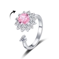 Adjustable spinning sunflower ring with pink cubic zirconia and white diamonds detail - Adjustable Open / Platinum Gold - Pink Zirconia