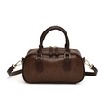 Bolso de mano Boston retro marrón oscuro de piel sintética con herrajes dorados y bandolera - Café Claro