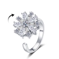 Anillo de copo de nieve giratorio con circonitas brillantes y banda ajustable para mujer - Abierto Ajustable / Oro Blanco