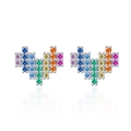 Rainbow cubic zirconia pixel heart stud earrings in silver finish for women - Silver-Earrings