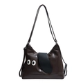 Graziosa borsa tote in pelle PU marrone con design occhi di cucciolo e tracolla lunga - Caffè PU