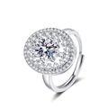 Silver-plated adjustable open ring with luxury round zircon flower cluster design - Adjustable Open / White Gold Color-White Zirconia