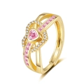 Elegant gold ring featuring a heart pink zircon with sparkling side accents - Adjustable Open / Gold-Pink Main Stone (JZ0064)