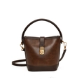 Secchiello vintage in pelle marrone con chiusura dorata e tracolla regolabile - Piccolo / Marrone