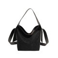 Sac fourre-tout minimaliste en daim noir avec poignées en cuir pour le trajet quotidien - Petit / Noir