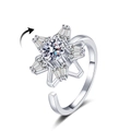 Rotating star stress relief ring with sparkling zircon and adjustable open silver band - Adjustable Open / White Gold