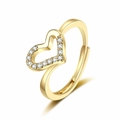 Vintage Herzring in Gold mit Zirkonia Einlage und verstellbarem geometrischem Design - Einstellbar Offen / Gold