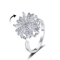 Anello girevole a quadrifoglio con zirconi bianchi e finitura argento regolabile - Aperto Regolabile / Oro Bianco
