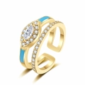 Modern 18K gold plated multi-layer ring with marquise zircon and blue enamel accents - Adjustable Open / Gold