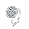 Silver rotatable clover spinner ring with sparkling crystals and adjustable band - White Gold Color-White Zirconia