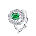 Luxury silver adjustable ring with oval green emerald gemstone and zircon accents - Adjustable Open / White Gold - Green Zirconia