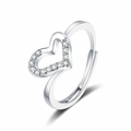 Vintage Herzring in Silber mit Zirkonia-Besatz und verstellbarem offenem Band - Einstellbar Offen / Weißgold