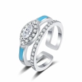 Multi-layer zircon ring with marquise-cut stone and blue enamel finish for women - Adjustable Open / White Gold