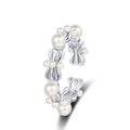 Elegant silver bow open ring with white pearls in a delicate minimalist style - Adjustable Open / Bow - White Gold