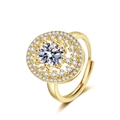 Luxurious gold ring with round zircon gemstone and oval halo in adjustable open design - Adjustable Open / Gold Color - White Zirconia