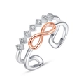 Minimalist double-layer infinity ring with sparkling zircon and rose gold accents - Adjustable Open / Two-Tone (Silver & Rose Gold)