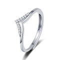 Minimalist silver V-shaped zircon pave ring with adjustable polished open band design - Adjustable Open / White Gold