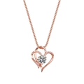 Detail of rose gold double heart necklace with pavé diamonds and a sparkling center stone - Rose Gold Color (XL0078)