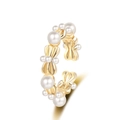 Adjustable golden bow ring with white pearls in a minimalist and sweet feminine style - Adjustable Open / Bow - Gold