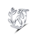 Minimalist silver leafy ring with olive branch design and adjustable open wrap structure - Adjustable Open / White Gold
