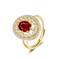 Adjustable gold ring featuring a large oval red gemstone and white zircon accents - Adjustable Open / Gold Color - Red Zirconia