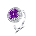 Silver rotating clover ring with purple heart-shaped gems and crystal halo detail - Platinum - Purple Zirconia