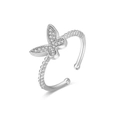 Anello a farfalla regolabile in argento con zirconi e gambo a corda intrecciata - Aperto Regolabile / Oro Bianco