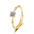 Adjustable golden bamboo joint ring with a sparkling moissanite solitaire stone - Adjustable Open / Gold