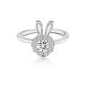Cute silver rabbit ring featuring a sparkling round zircon and micro-pave animal ears - Adjustable Open / White Gold