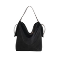 Minimalist black suede Hobo bucket bag with a wide shoulder strap for everyday wear - Large / Black