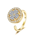 Adjustable golden clover ring with heart-shaped crystals for anxiety relief and style - Gold Color - White Zirconia