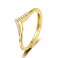 Golden V-shaped pavé zircon ring with minimalist chevron design and adjustable band - Adjustable Open / Gold