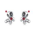 Gothic voodoo doll silver stud earrings with red heart and stitched details - Voodoo Doll Stud Earrings